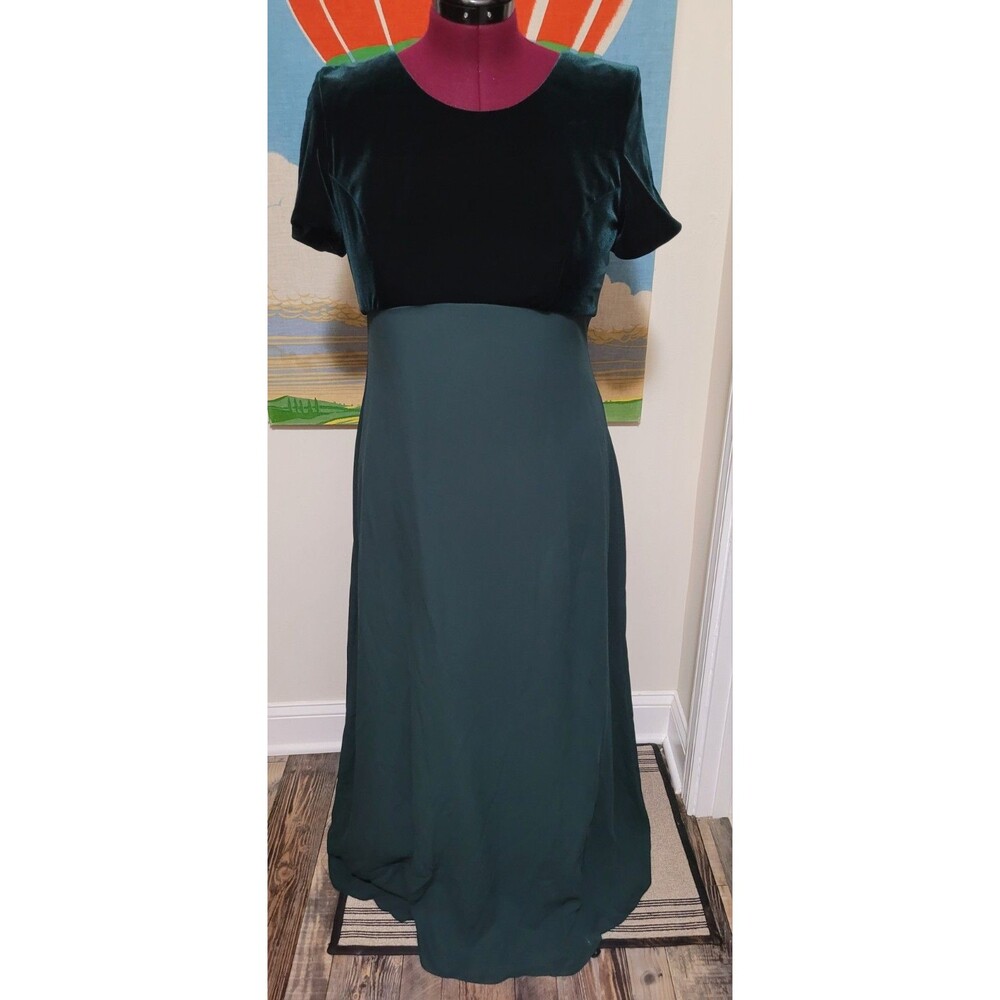 Vintage Michelangelo Baby Doll Dress Green Maxi Formal 12 Bridgerton Regencycore